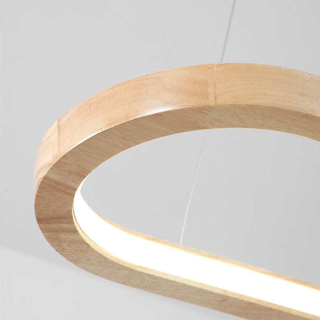 Chandelier Rubber Wood Linear LED 35.4 in Adjustable Dining Room Kitchen Lighting Fixture Modern Minimalist Nordic Style | Thomler