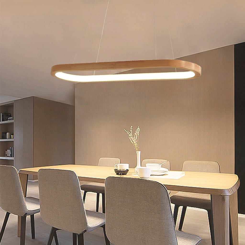 Chandelier Rubber Wood Linear LED 35.4 in Adjustable Dining Room Kitchen Lighting Fixture Modern Minimalist Nordic Style | Thomler