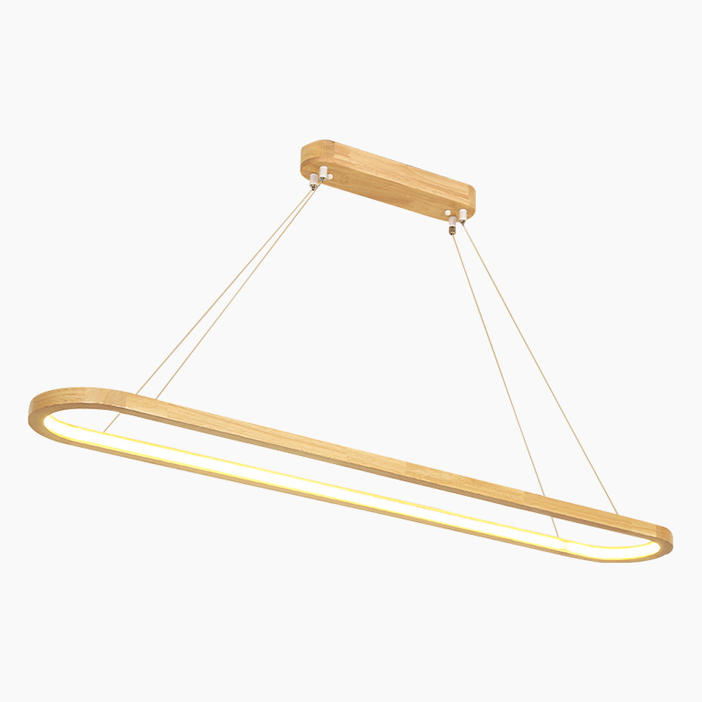 Chandelier Rubber Wood Linear LED 35.4 in Adjustable Dining Room Kitchen Lighting Fixture Modern Minimalist Nordic Style | Thomler