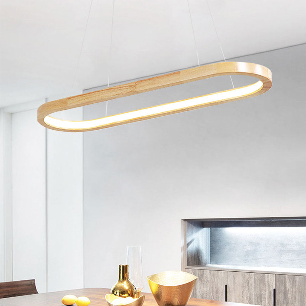 Chandelier Rubber Wood Linear LED 35.4 in Adjustable Dining Room Kitchen Lighting Fixture Modern Minimalist Nordic Style | Thomler
