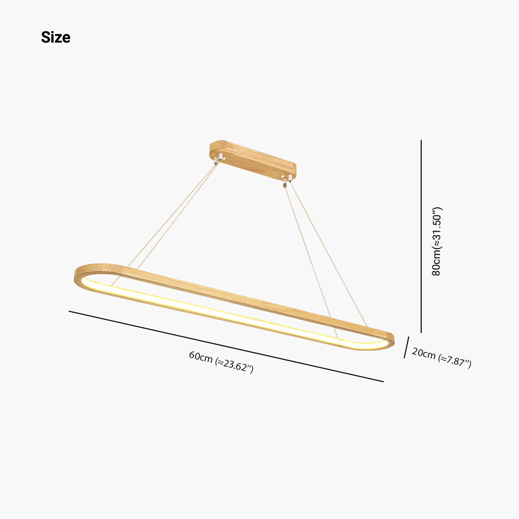 Chandelier Rubber Wood Linear LED 35.4 in Adjustable Dining Room Kitchen Lighting Fixture Modern Minimalist Nordic Style | Thomler