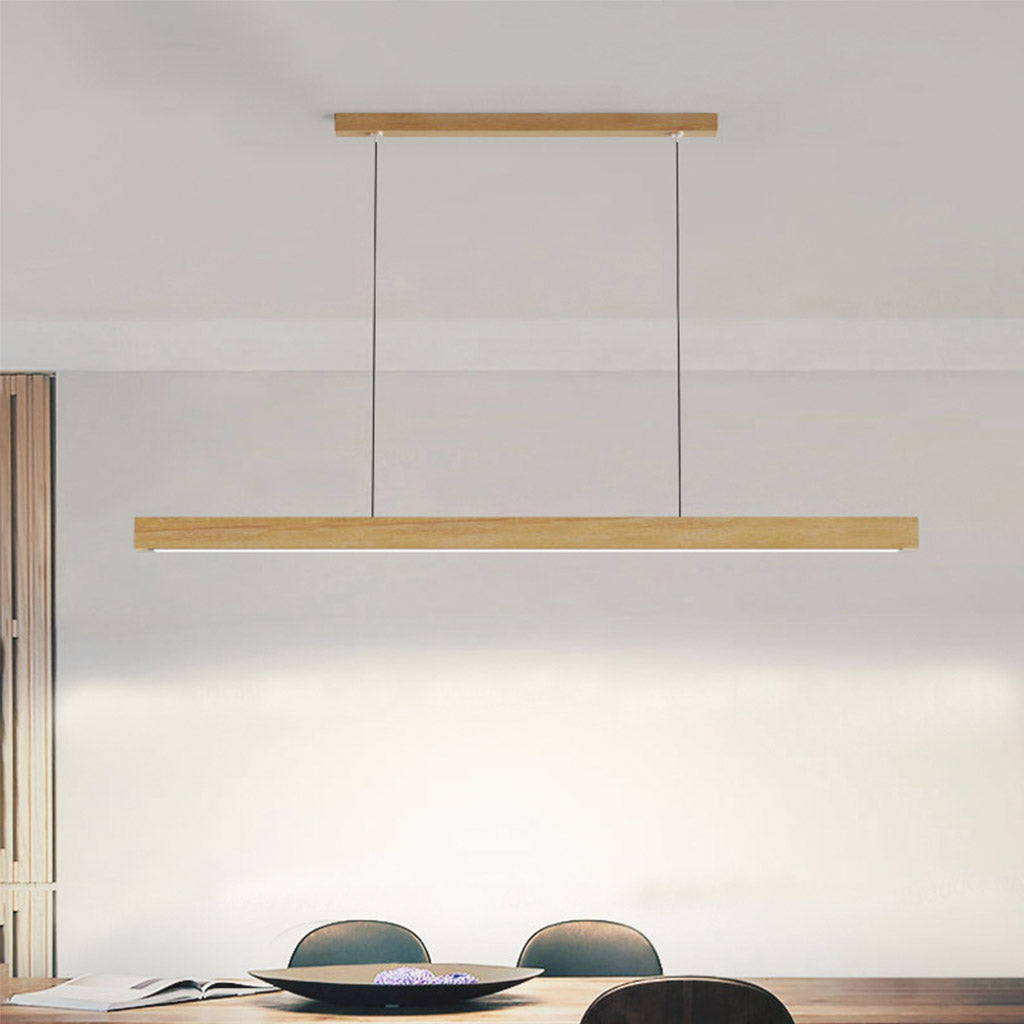 Pendant Light Wood Linear 39.4 in Adjustable Kitchen Island Dining Table Ceiling Lamp Warm White Neutral | Thomler