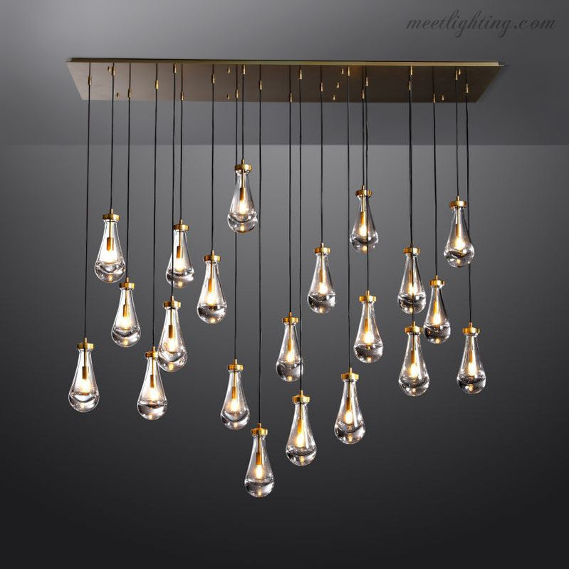 Linear Glass Teardrop Fixture Brass Nickel Black Finish LED Dining Room Bedroom Living Room Restaurant Hotel Ceiling Statement Light | Thomler