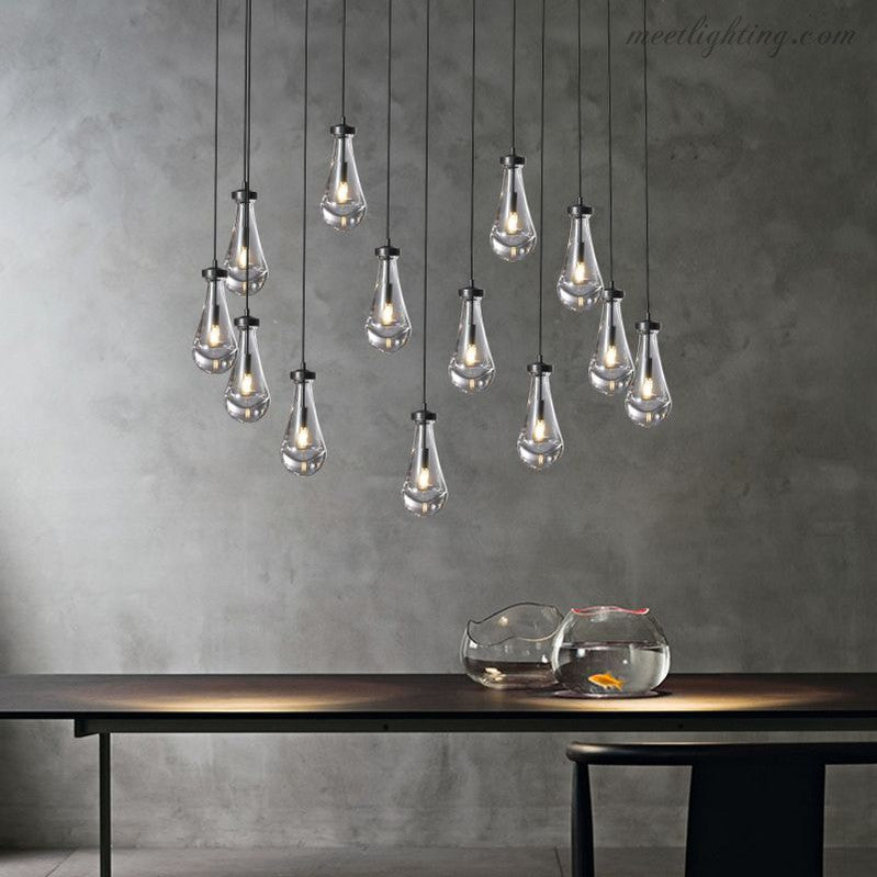 Linear Glass Teardrop Fixture Brass Nickel Black Finish LED Dining Room Bedroom Living Room Restaurant Hotel Ceiling Statement Light | Thomler