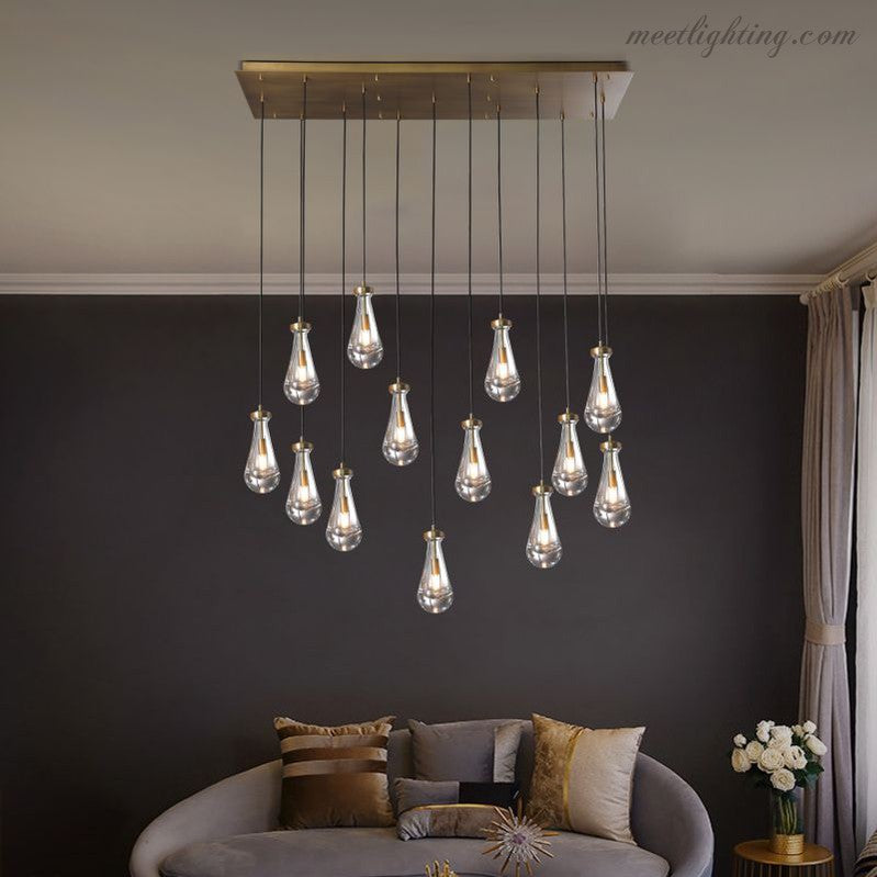Linear Glass Teardrop Fixture Brass Nickel Black Finish LED Dining Room Bedroom Living Room Restaurant Hotel Ceiling Statement Light | Thomler