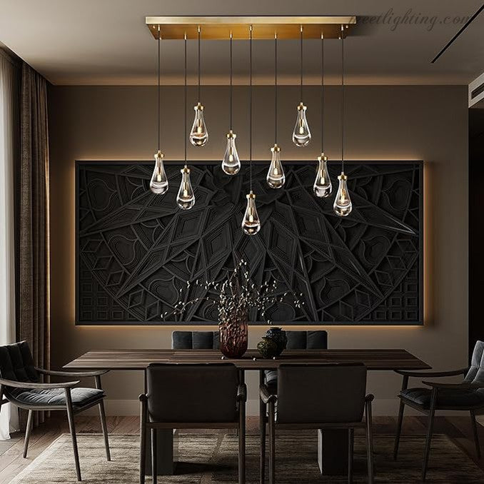 Linear Glass Teardrop Fixture Brass Nickel Black Finish LED Dining Room Bedroom Living Room Restaurant Hotel Ceiling Statement Light | Thomler