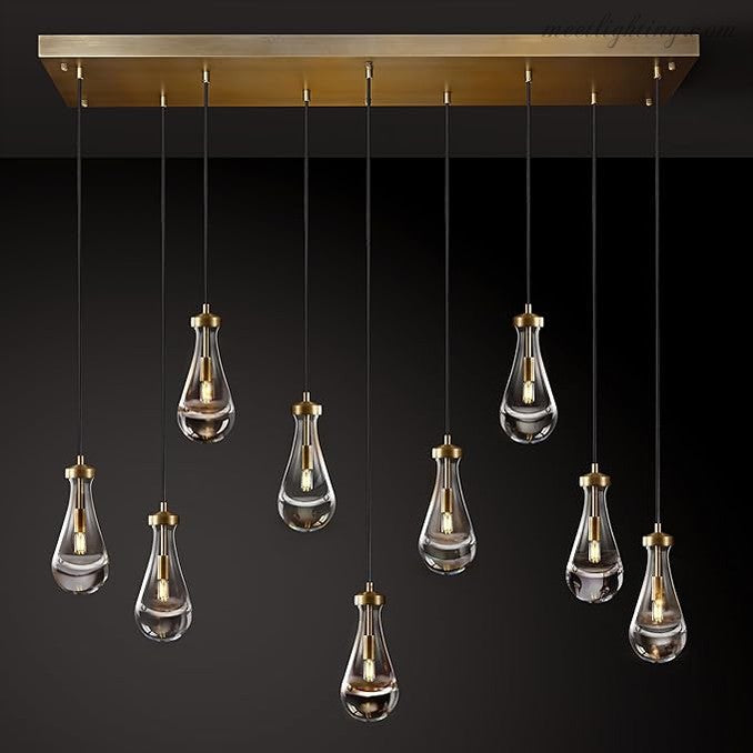 Linear Glass Teardrop Fixture Brass Nickel Black Finish LED Dining Room Bedroom Living Room Restaurant Hotel Ceiling Statement Light | Thomler