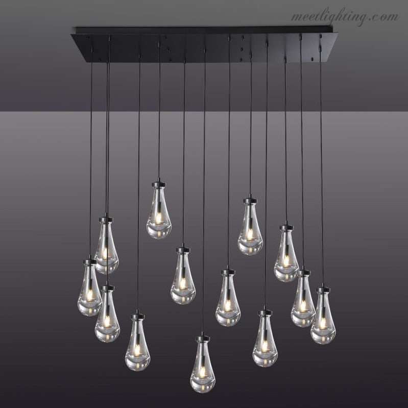 Linear Glass Teardrop Fixture Brass Nickel Black Finish LED Dining Room Bedroom Living Room Restaurant Hotel Ceiling Statement Light | Thomler