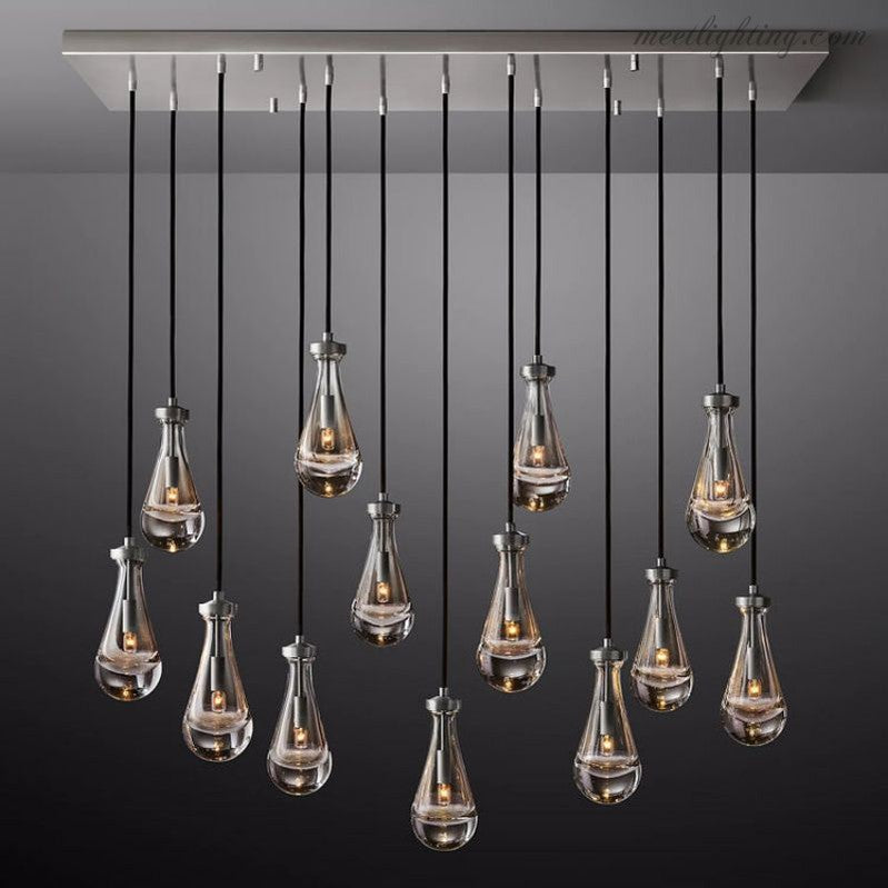 Linear Glass Teardrop Fixture Brass Nickel Black Finish LED Dining Room Bedroom Living Room Restaurant Hotel Ceiling Statement Light | Thomler