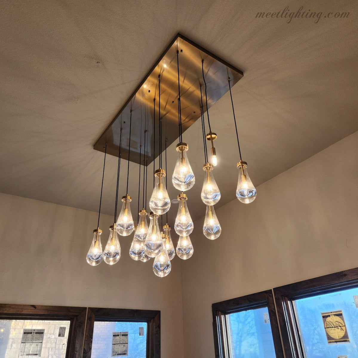 Linear Glass Teardrop Fixture Brass Nickel Black Finish LED Dining Room Bedroom Living Room Restaurant Hotel Ceiling Statement Light | Thomler