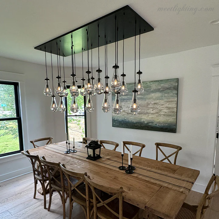 Linear Glass Teardrop Fixture Brass Nickel Black Finish LED Dining Room Bedroom Living Room Restaurant Hotel Ceiling Statement Light | Thomler
