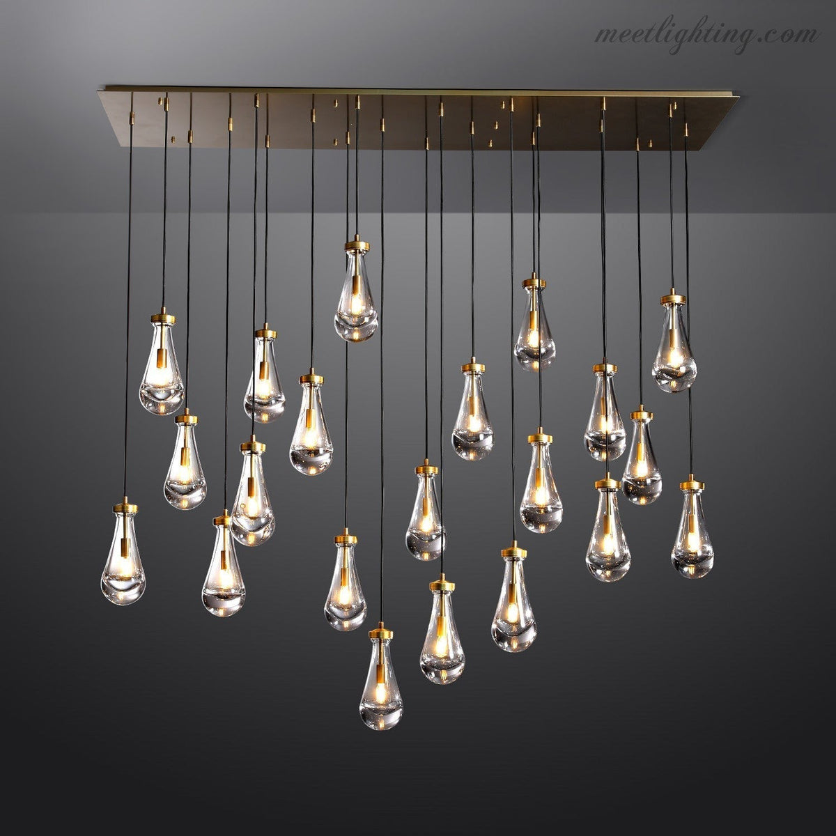 Linear Glass Teardrop Fixture Brass Nickel Black Finish LED Dining Room Bedroom Living Room Restaurant Hotel Ceiling Statement Light | Thomler