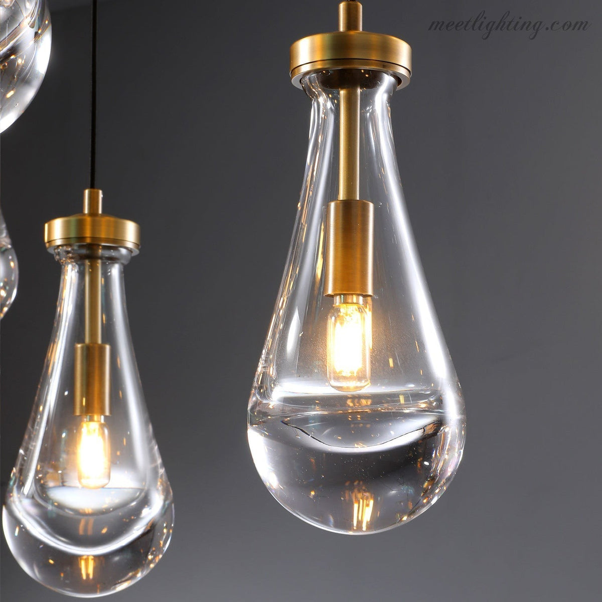 Linear Glass Teardrop Fixture Brass Nickel Black Finish LED Dining Room Bedroom Living Room Restaurant Hotel Ceiling Statement Light | Thomler