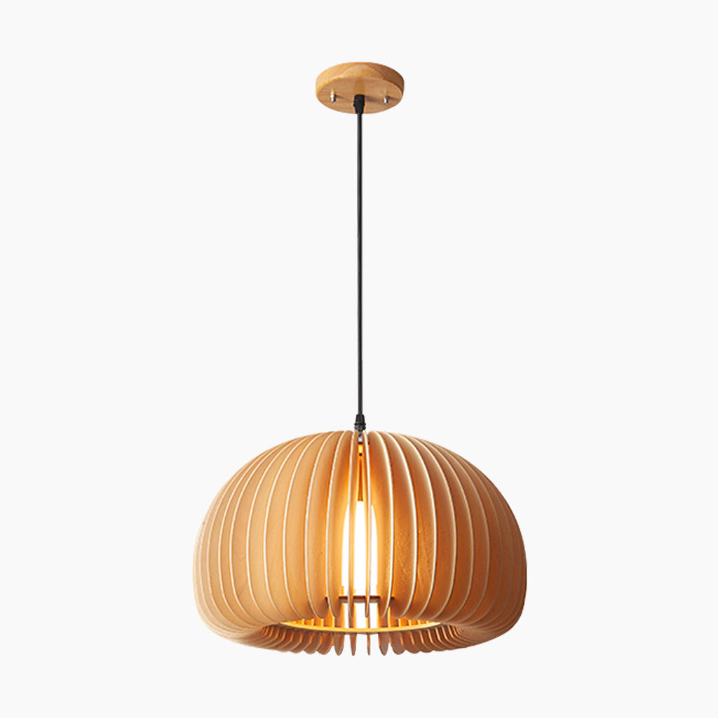 Pendant Light Wood 13.8 in Log Color Dining Room Scandinavian Japandi Hanging Ceiling Lamp LED | Thomler