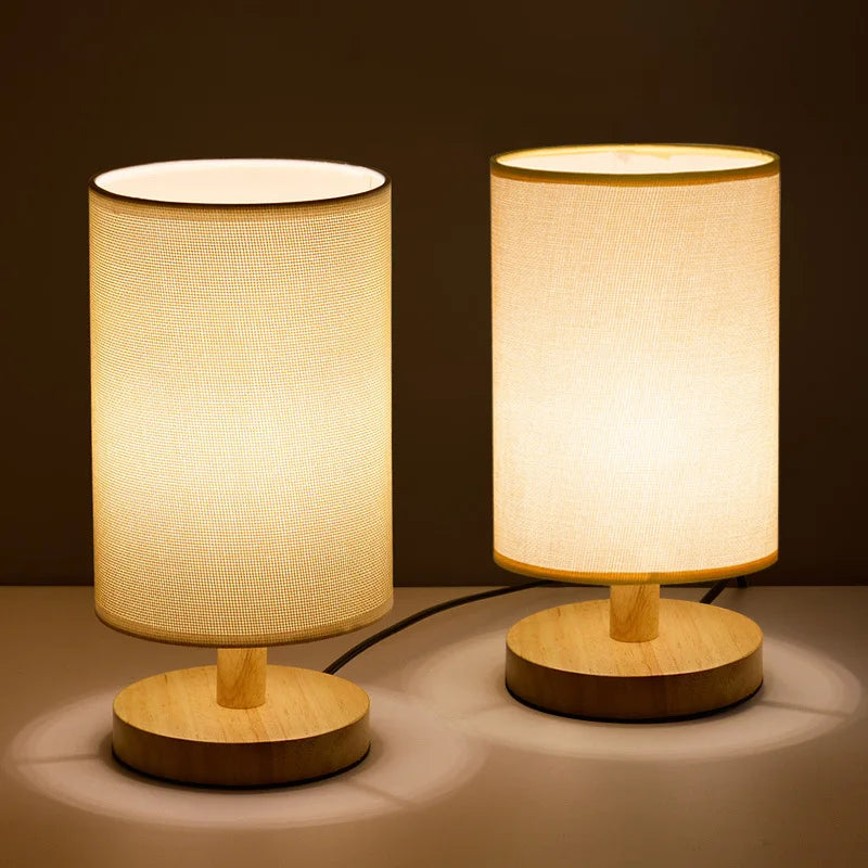 Natural Wood & Linen Table Lamp with Remote Control – Dimmable LED Touch Lamp for Bedroom, Nightstand, Desk – Minimalist Scandinavian | Thomler