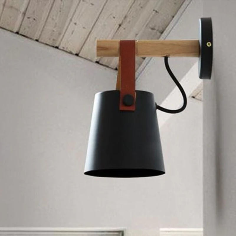 Wall Lamp Wood Iron E27 20.0 cm Black Bedroom Reading Industrial Lighting Fixture | Thomler