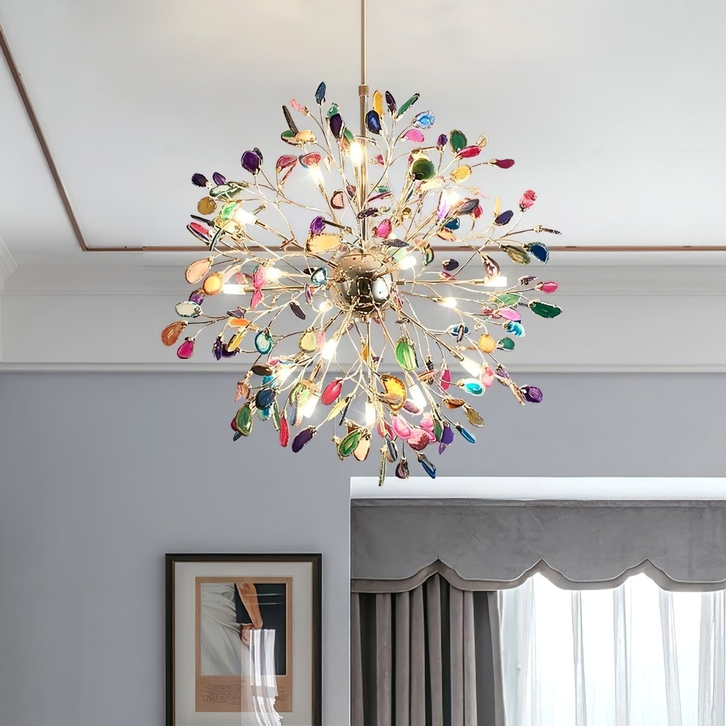 Pendant Light Natural Agate G4 58.0 cm Gold Living Room Dining Room Chandelier Multicolour Ceiling Hanging Light | Thomler