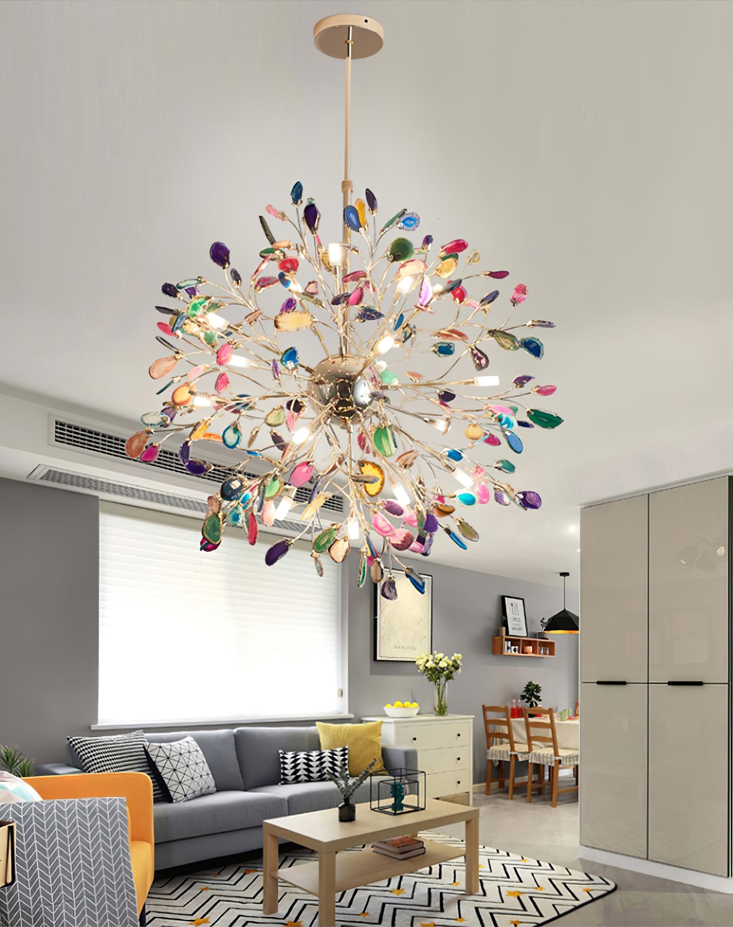Pendant Light Natural Agate G4 58.0 cm Gold Living Room Dining Room Chandelier Multicolour Ceiling Hanging Light | Thomler