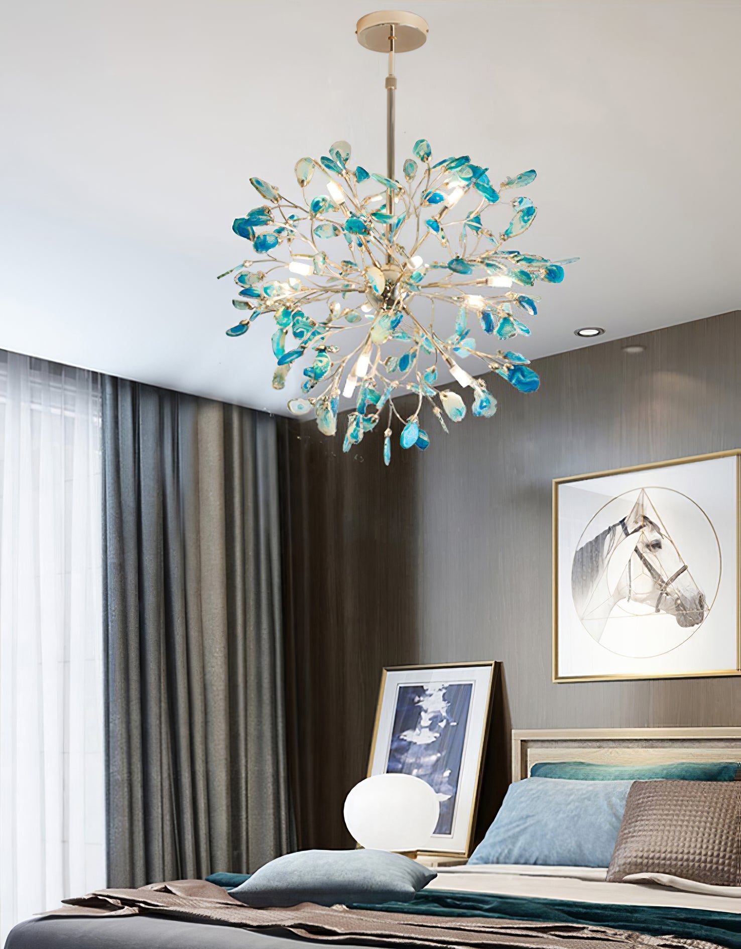 Pendant Light Natural Agate G4 58.0 cm Gold Living Room Dining Room Chandelier Multicolour Ceiling Hanging Light | Thomler
