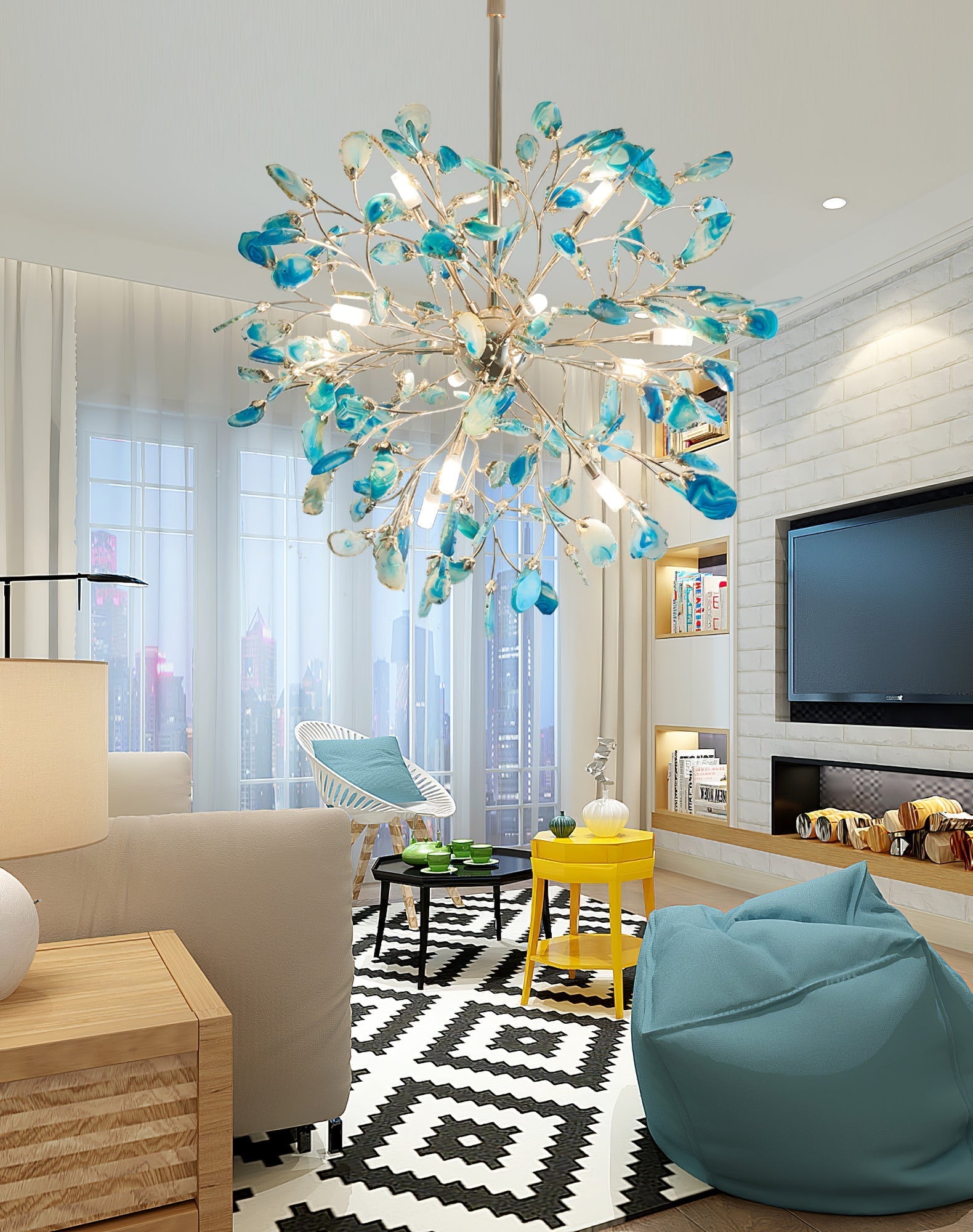 Pendant Light Natural Agate G4 58.0 cm Gold Living Room Dining Room Chandelier Multicolour Ceiling Hanging Light | Thomler