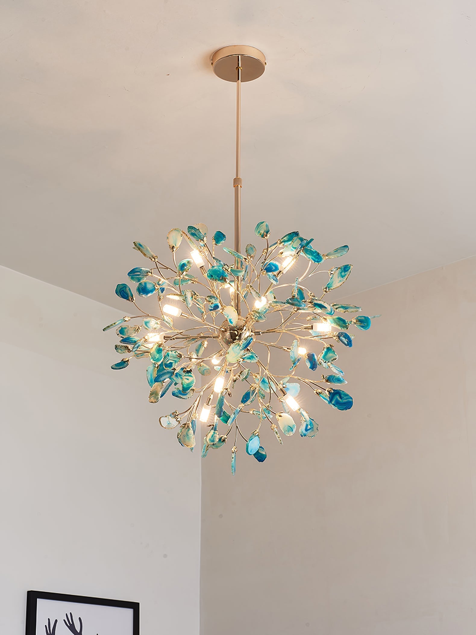 Pendant Light Natural Agate G4 58.0 cm Gold Living Room Dining Room Chandelier Multicolour Ceiling Hanging Light | Thomler