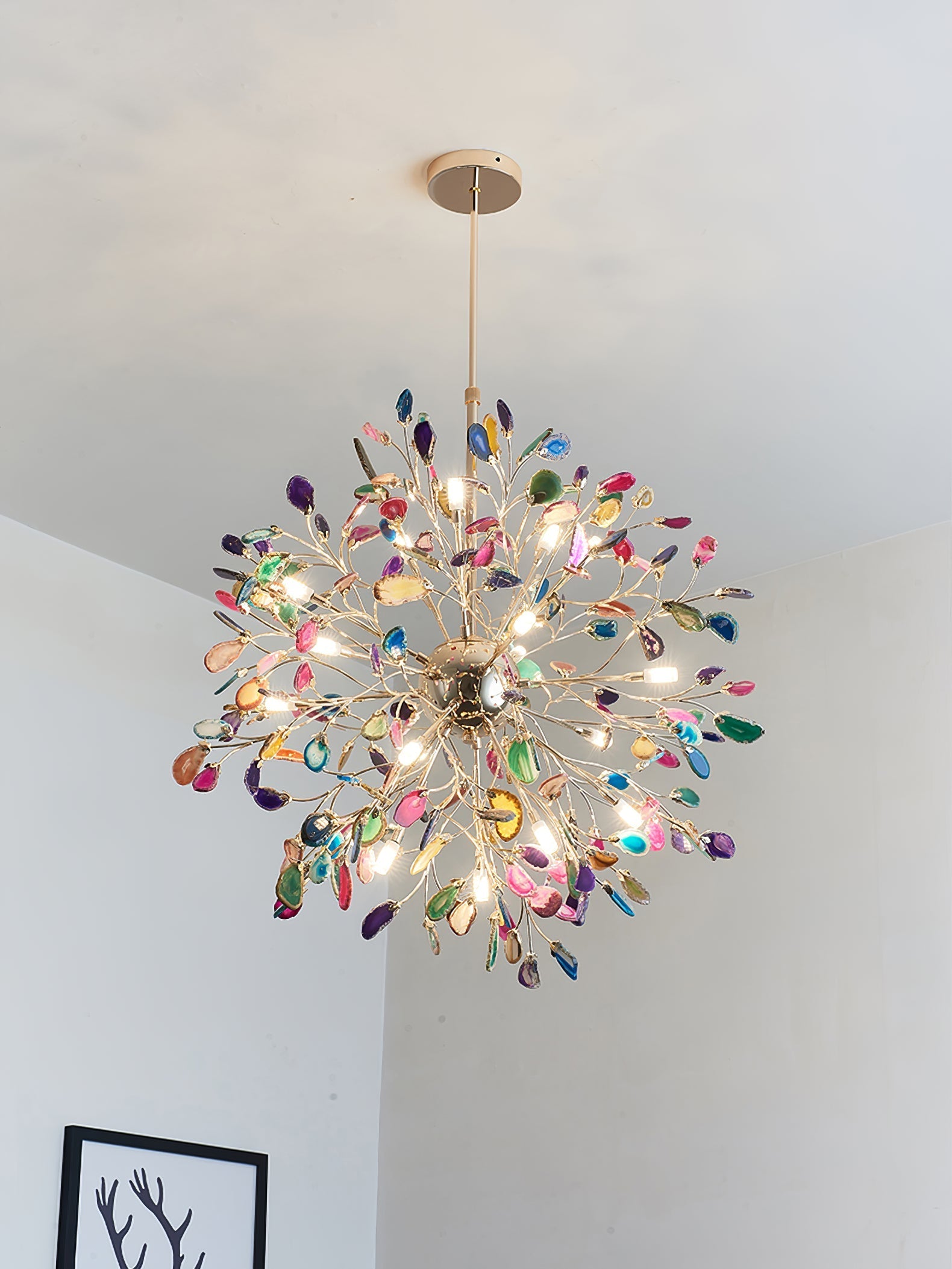 Pendant Light Natural Agate G4 58.0 cm Gold Living Room Dining Room Chandelier Multicolour Ceiling Hanging Light | Thomler