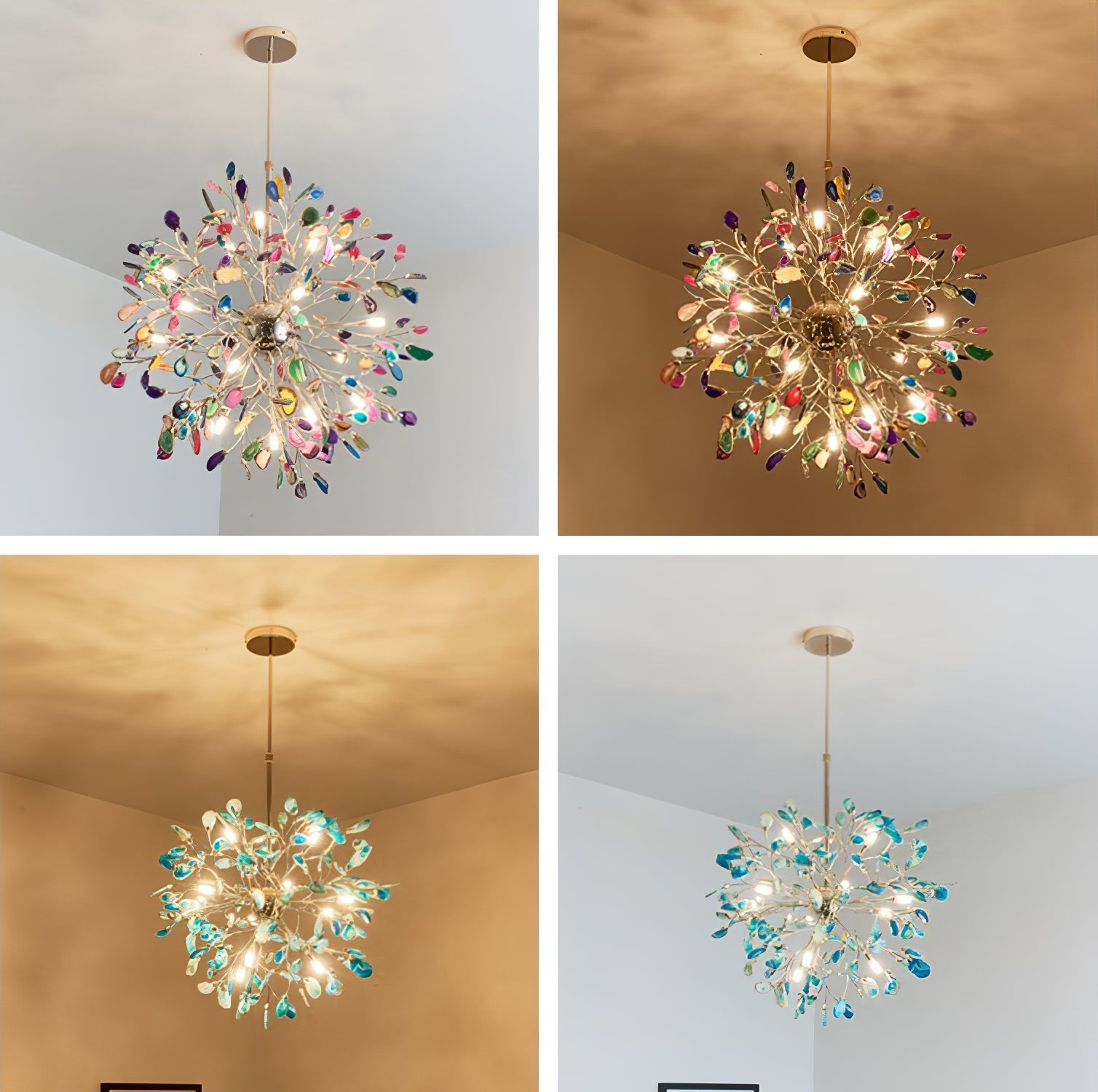 Pendant Light Natural Agate G4 58.0 cm Gold Living Room Dining Room Chandelier Multicolour Ceiling Hanging Light | Thomler