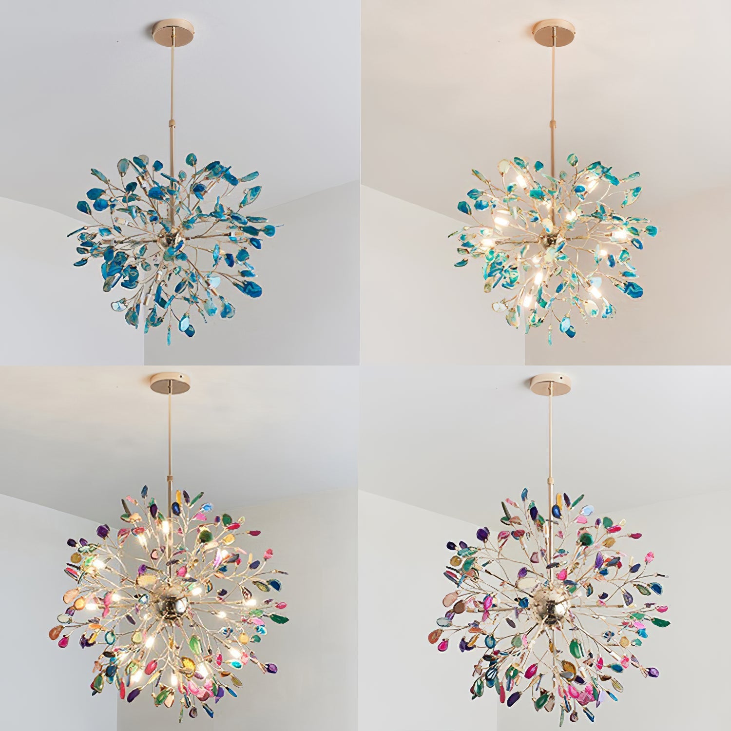 Pendant Light Natural Agate G4 58.0 cm Gold Living Room Dining Room Chandelier Multicolour Ceiling Hanging Light | Thomler
