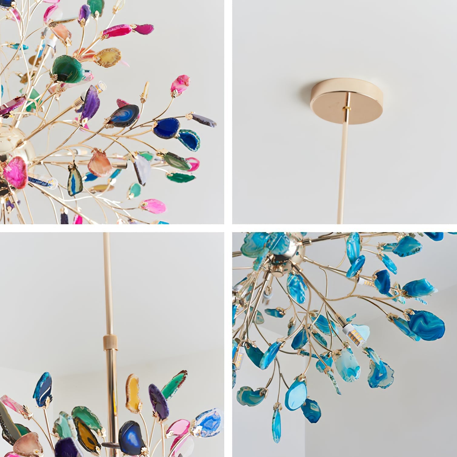Pendant Light Natural Agate G4 58.0 cm Gold Living Room Dining Room Chandelier Multicolour Ceiling Hanging Light | Thomler