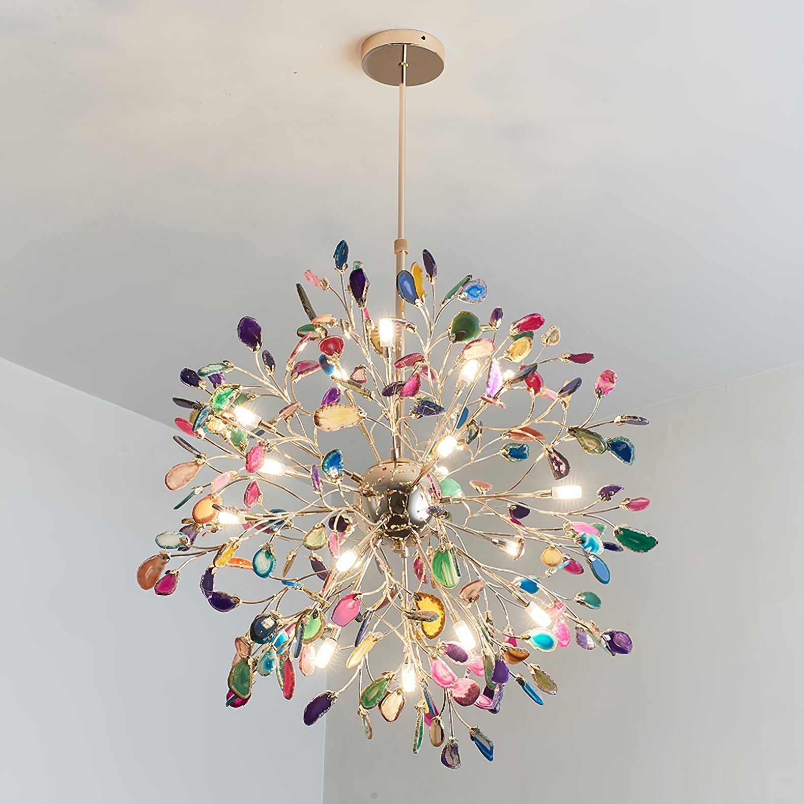 Pendant Light Natural Agate G4 58.0 cm Gold Living Room Dining Room Chandelier Multicolour Ceiling Hanging Light | Thomler
