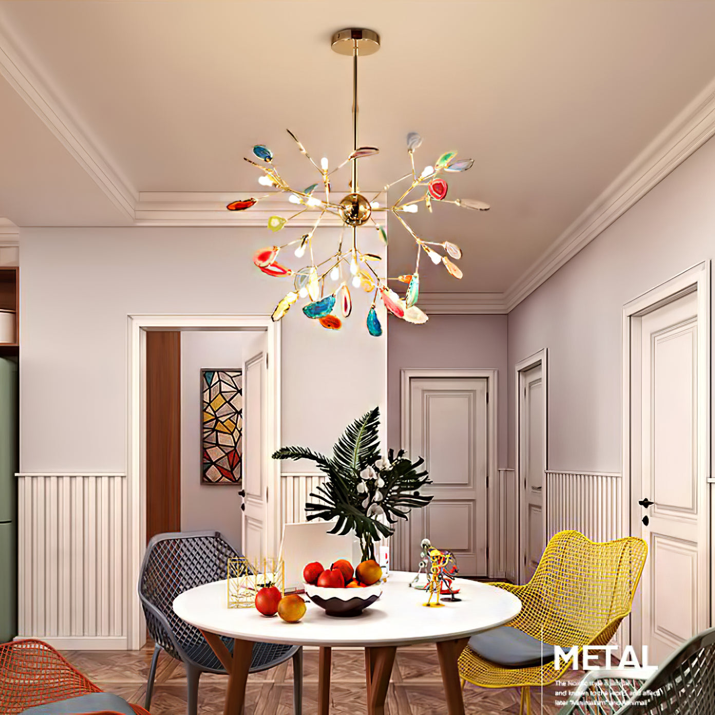 Pendant Light Natural Agate G4 58.0 cm Gold Living Room Dining Room Chandelier Multicolour Ceiling Hanging Light | Thomler