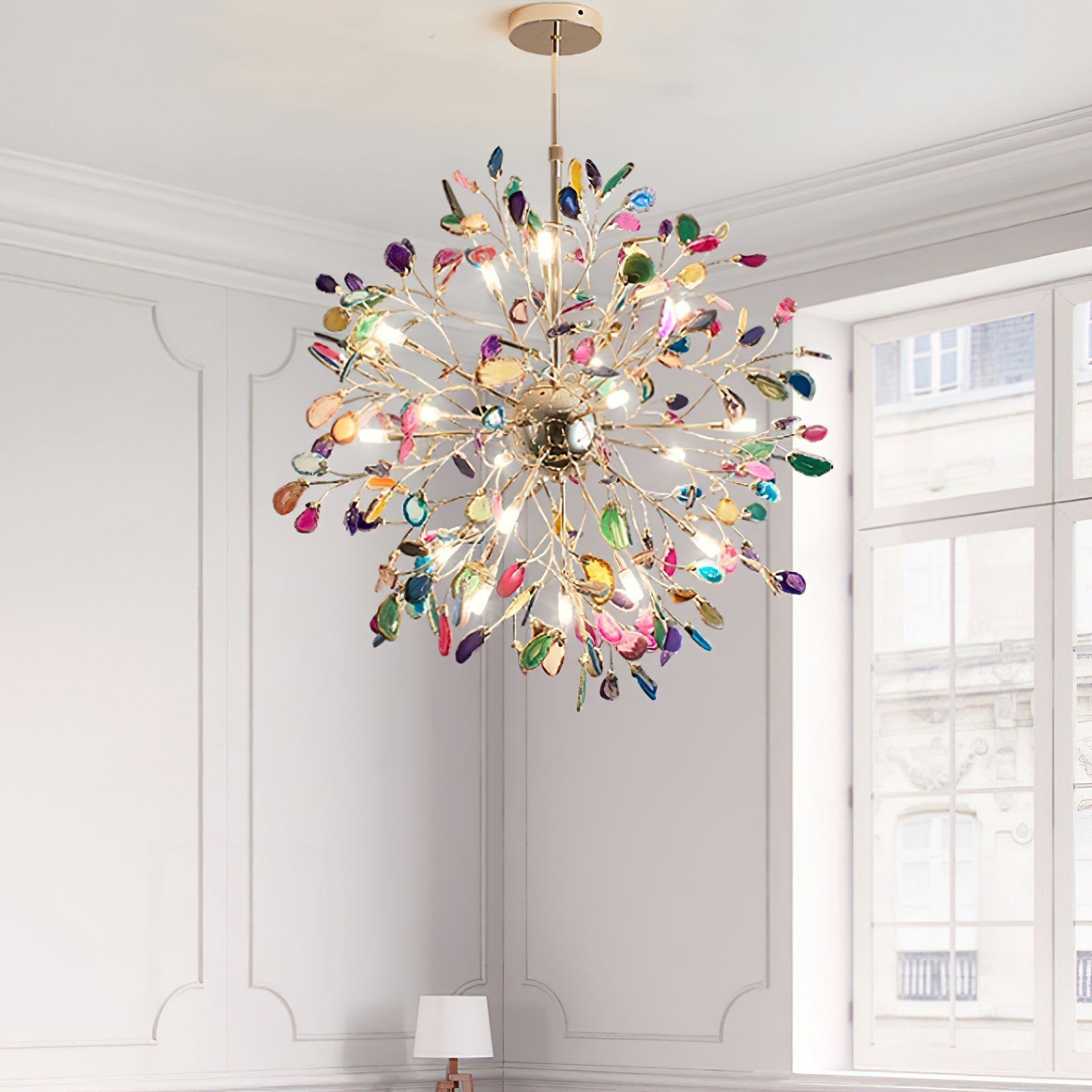 Pendant Light Natural Agate G4 58.0 cm Gold Living Room Dining Room Chandelier Multicolour Ceiling Hanging Light | Thomler