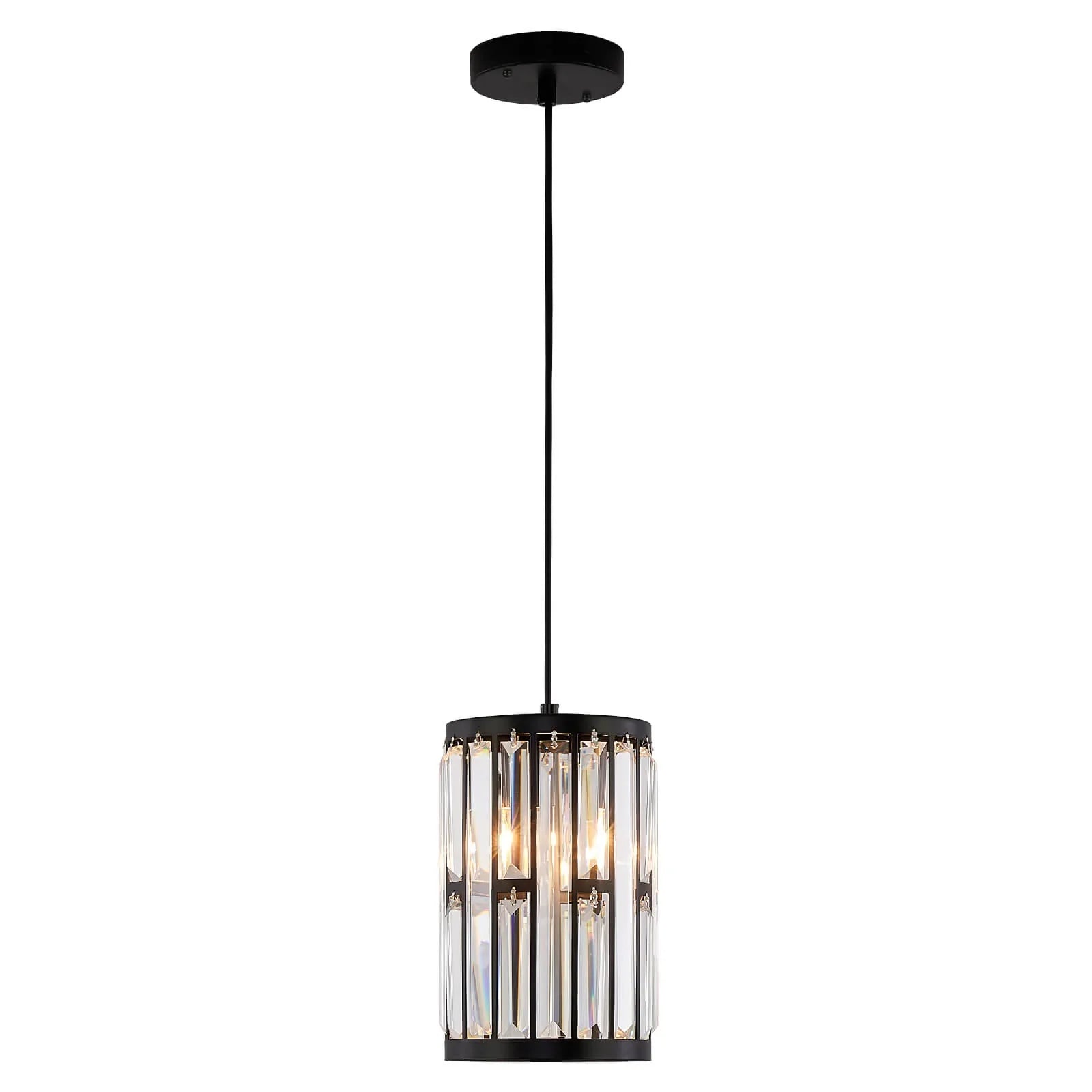 Black Metal Geometric Crystal Pendant Light E12 Candelabra Socket Modern Dining Room Chandelier Adjustable Cord Kitchen Island Bedroom | Thomler