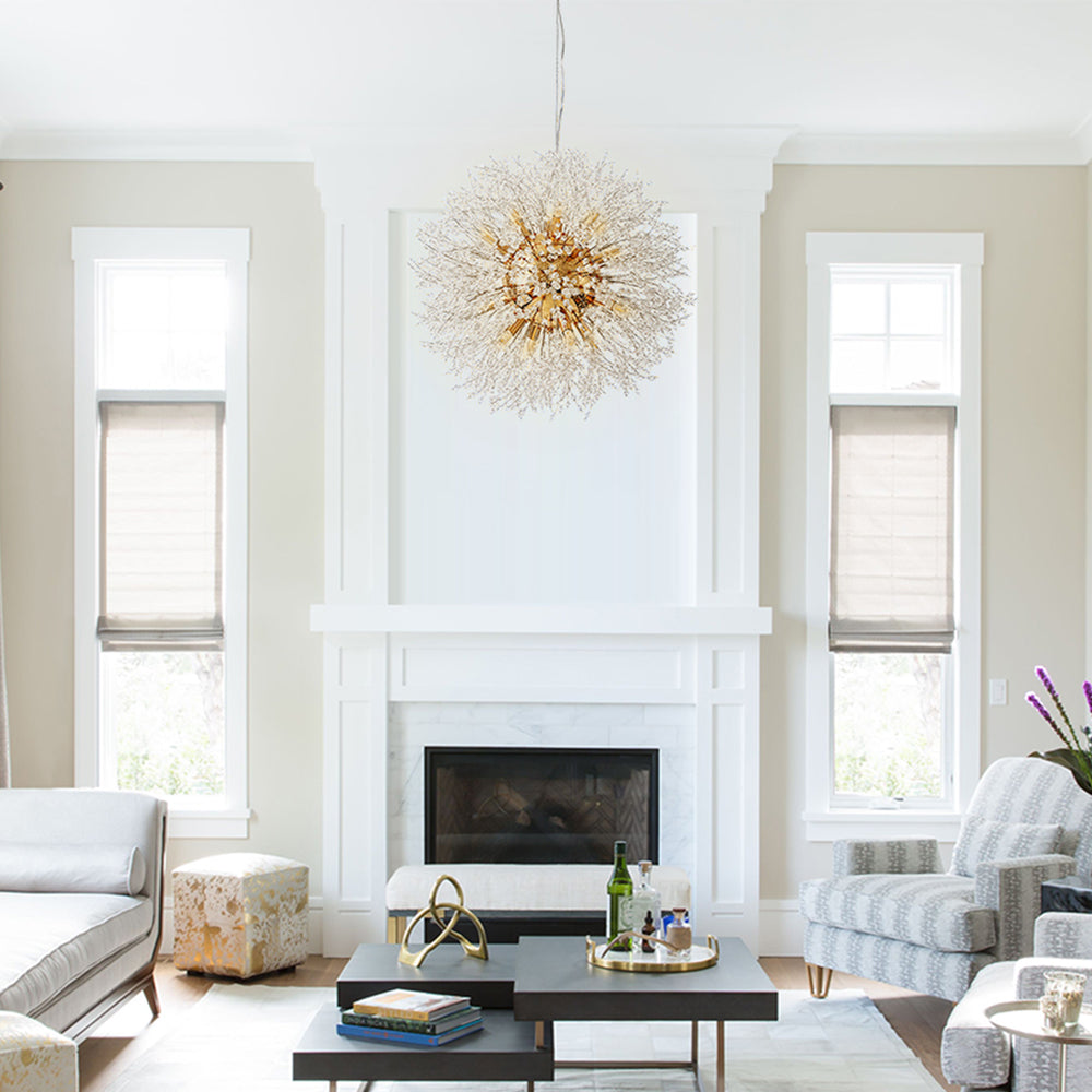 Pendant Chandelier Metal 60.0 cm Gold Dining Room Dandelion Ceiling Light Adjustable G9 Hanging Lamp Modern Sputnik Style | Thomler