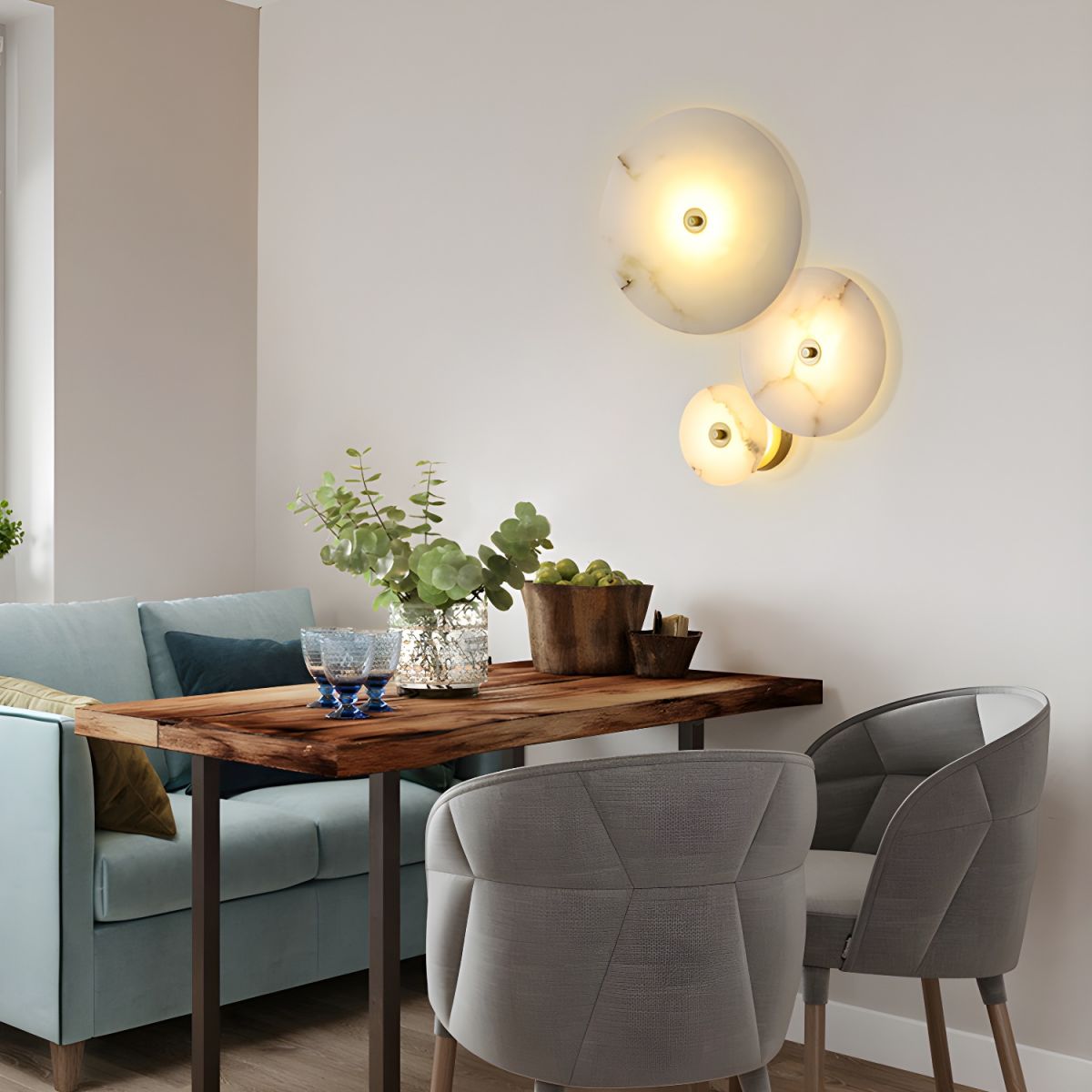 Wall Lamp Alabaster Stone 12.6 in LED Warm Light Indoor Bedroom Hallway Modern Round Marble Sconce Ambient Lighting Fixture | Thomler