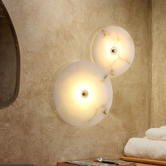 Wall Lamp Alabaster Stone 12.6 in LED Warm Light Indoor Bedroom Hallway Modern Round Marble Sconce Ambient Lighting Fixture | Thomler