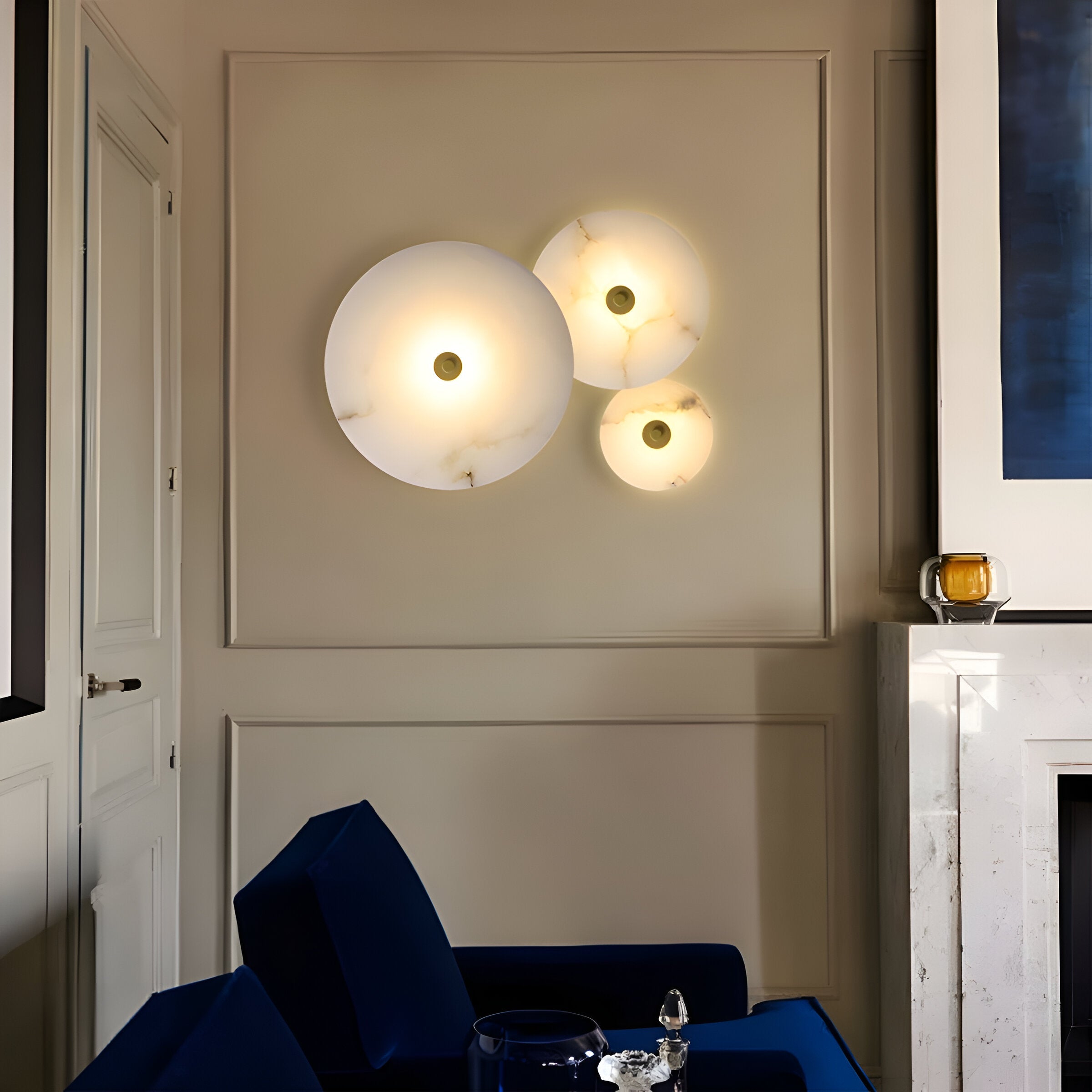 Wall Lamp Alabaster Stone 12.6 in LED Warm Light Indoor Bedroom Hallway Modern Round Marble Sconce Ambient Lighting Fixture | Thomler