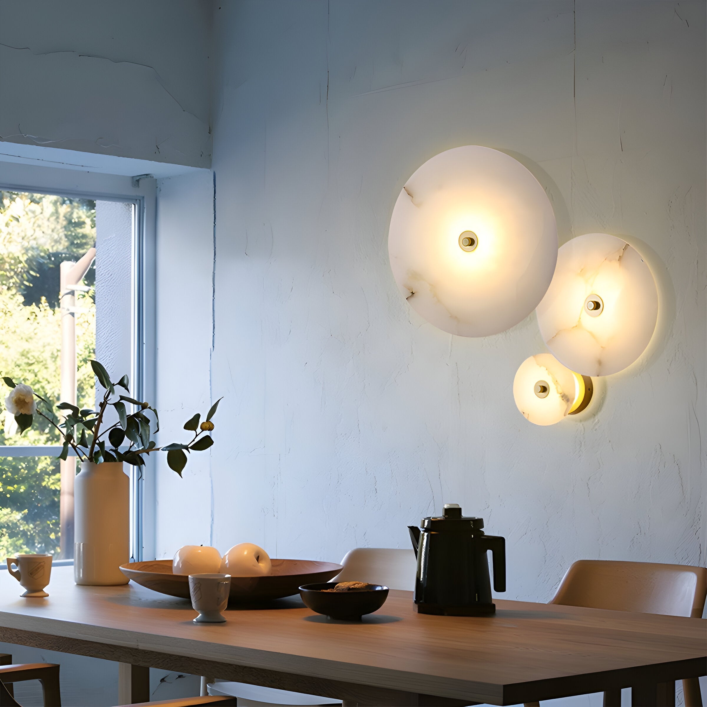 Wall Lamp Alabaster Stone 12.6 in LED Warm Light Indoor Bedroom Hallway Modern Round Marble Sconce Ambient Lighting Fixture | Thomler