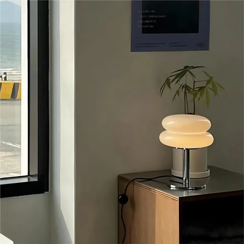 Table Lamp Glass 10 in White Jade Minimalist Bedroom Desk Accent Light | Thomler