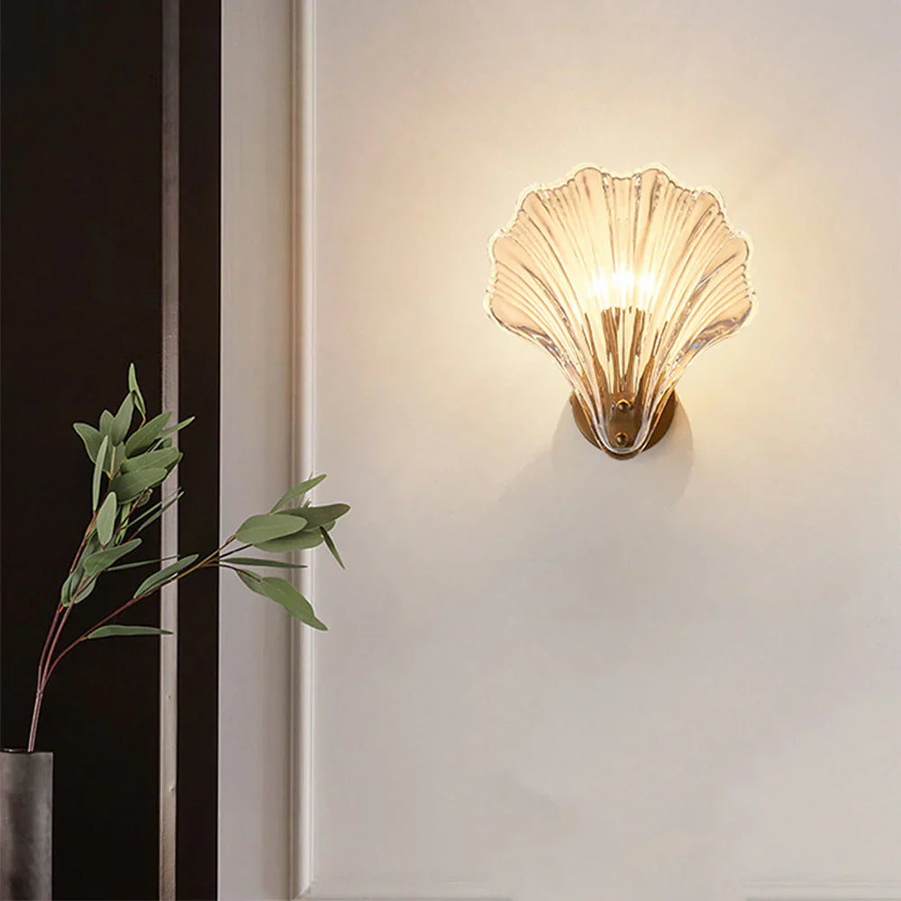 Wall Lamp Glass Shell 20.0 cm Gold Bedroom Hallway Coastal LED Accent Light | Thomler