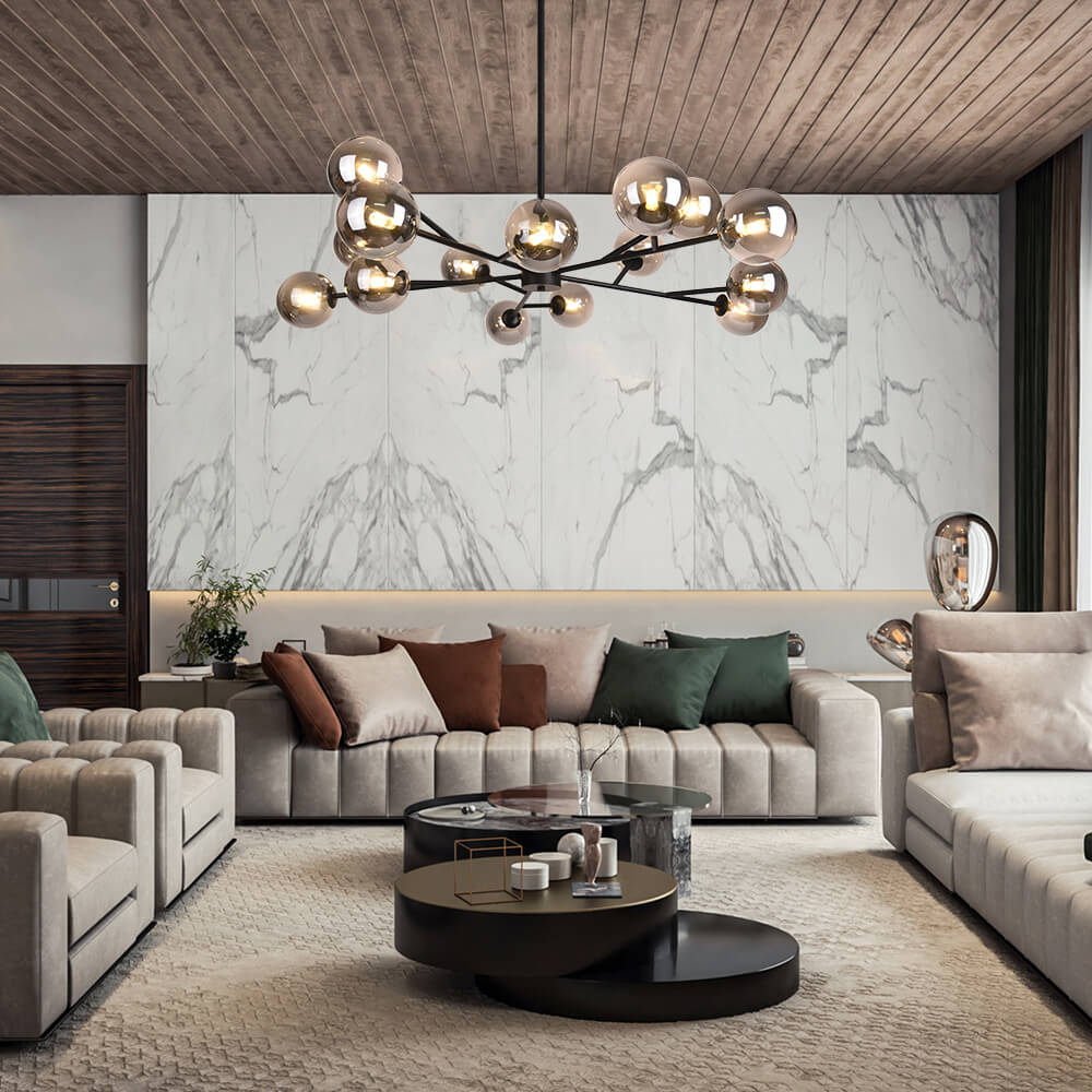 15-Light Linear Chandelier with Glass Globes for Dining Room & Living Room | Thomler