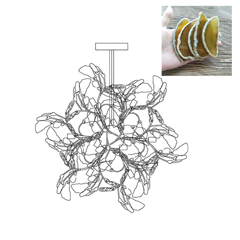 Pendant Light Natural Agate G4 58.0 cm Gold Living Room Dining Room Chandelier Multicolour Ceiling Hanging Light | Thomler