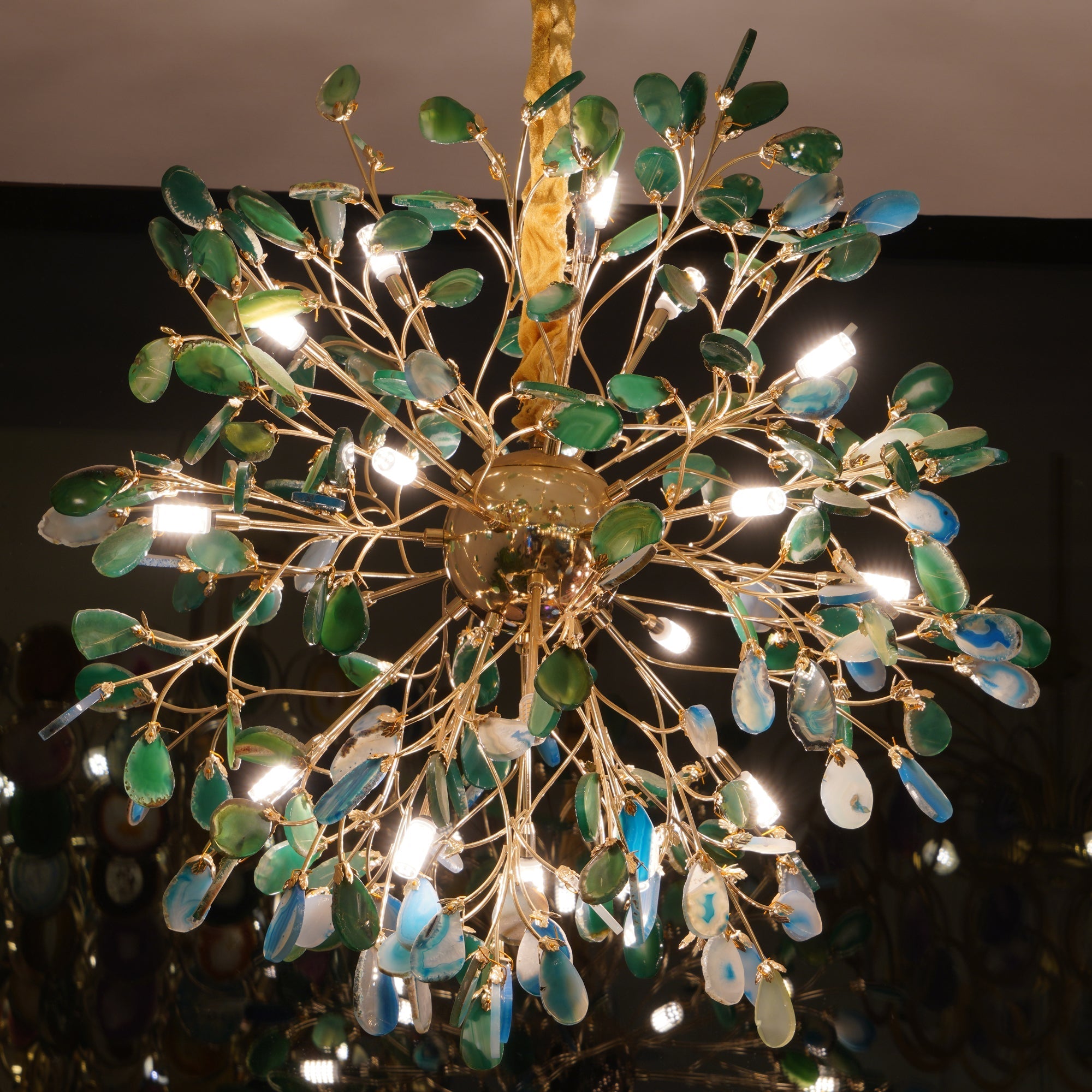 Pendant Light Natural Agate G4 58.0 cm Gold Living Room Dining Room Chandelier Multicolour Ceiling Hanging Light | Thomler