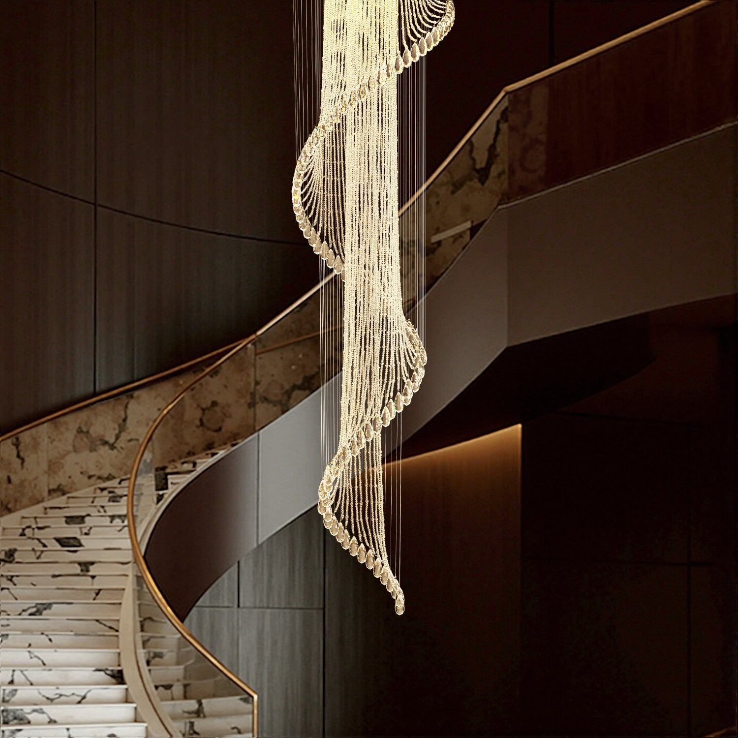 Chandelier Crystal Spiral Modern 47 in Chrome Staircase Entryway Lighting Art Design | Thomler