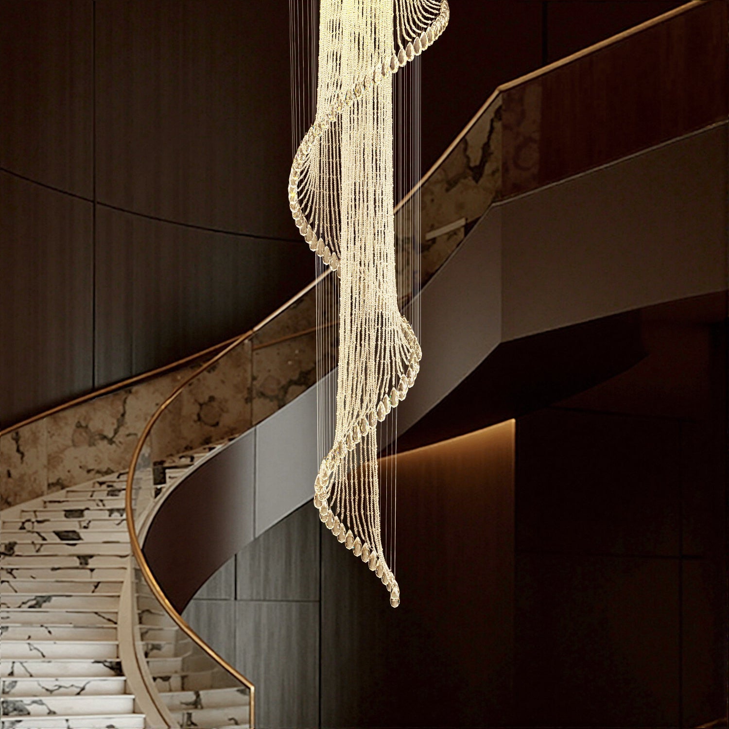 Chandelier Crystal Spiral 100.0 cm Chrome High Ceiling Stairwell Entrance Hall Hanging Light Fixture GU10 Modern Statement Lighting | Thomler