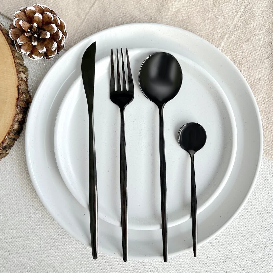 Matte Black Stainless Steel Flatware 4-Piece Place Setting for Everyday Dining & Special Occasions | Thomler