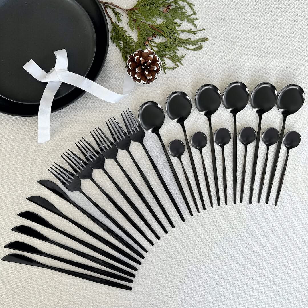 Matte Black Stainless Steel Flatware 4-Piece Place Setting for Everyday Dining & Special Occasions | Thomler