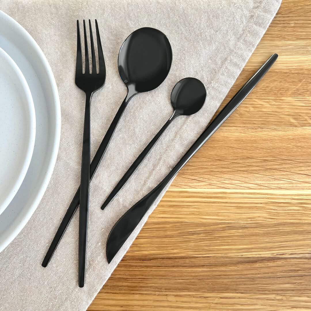Matte Black Stainless Steel Flatware 4-Piece Place Setting for Everyday Dining & Special Occasions | Thomler