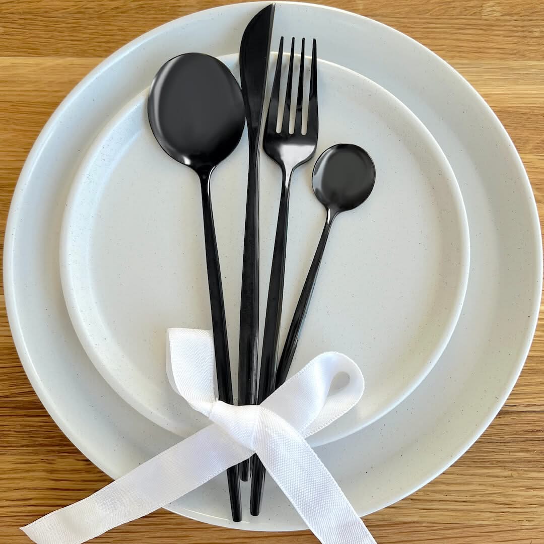Matte Black Stainless Steel Flatware 4-Piece Place Setting for Everyday Dining & Special Occasions | Thomler
