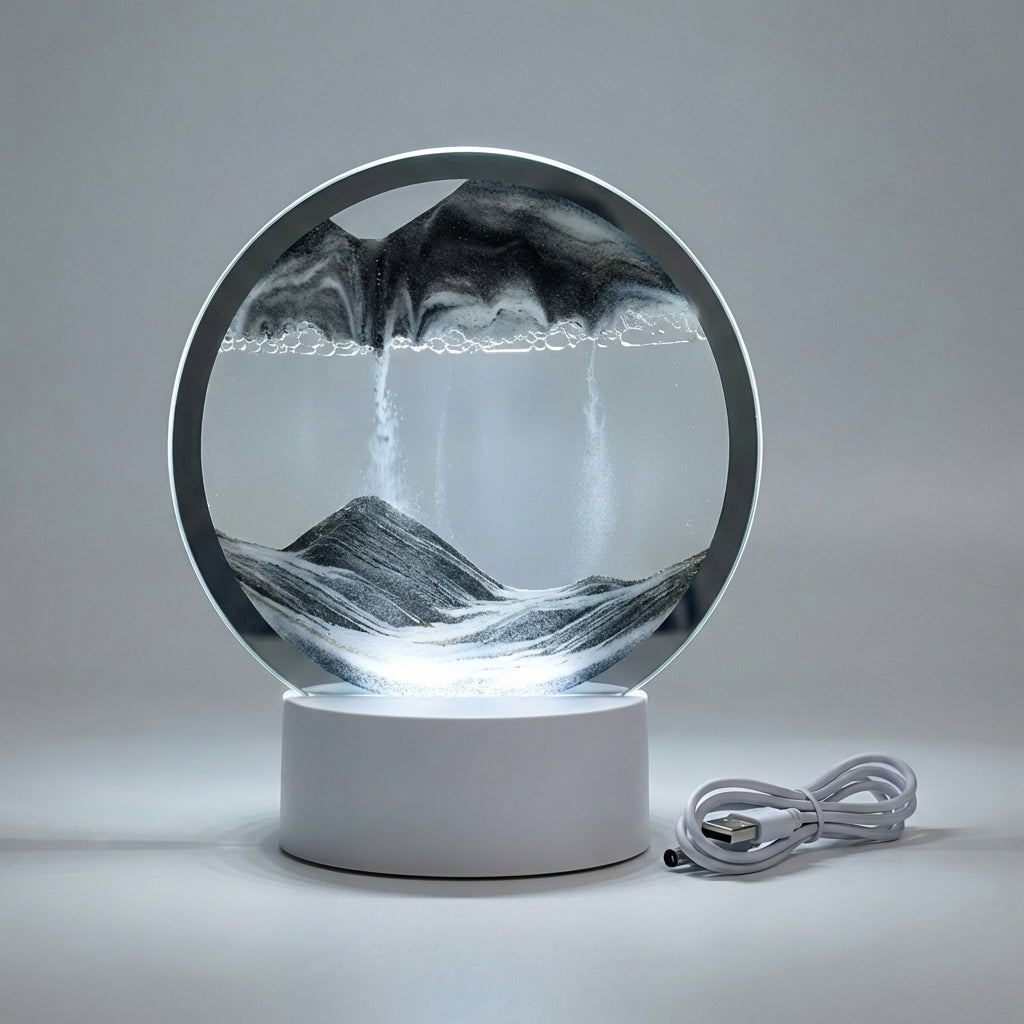Sand Art Lamp Glass 25.0 cm x 20.0 cm LED Mood Lighting Bedroom Desk Decoration Scandinavian Living Room | Thomler